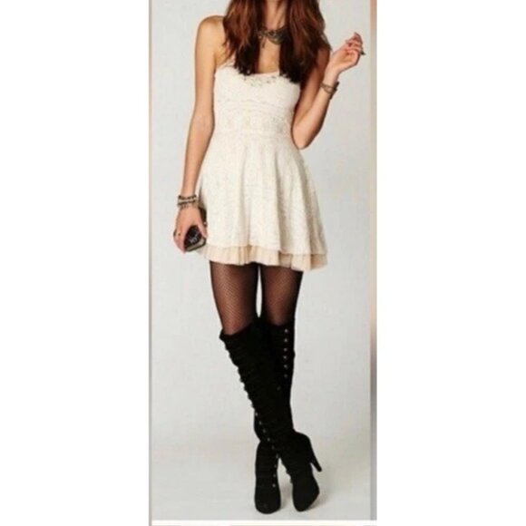 Free People Rock Princess Jacquard Fit and Flare Mini Dress Sz XS Womens Cream T - Picture 11 of 16
